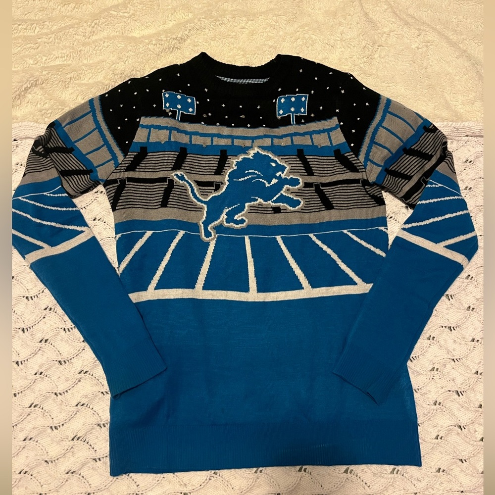 NFL Detroit Lions Ugly Holiday Crewneck Sweater - Lights up! 💡